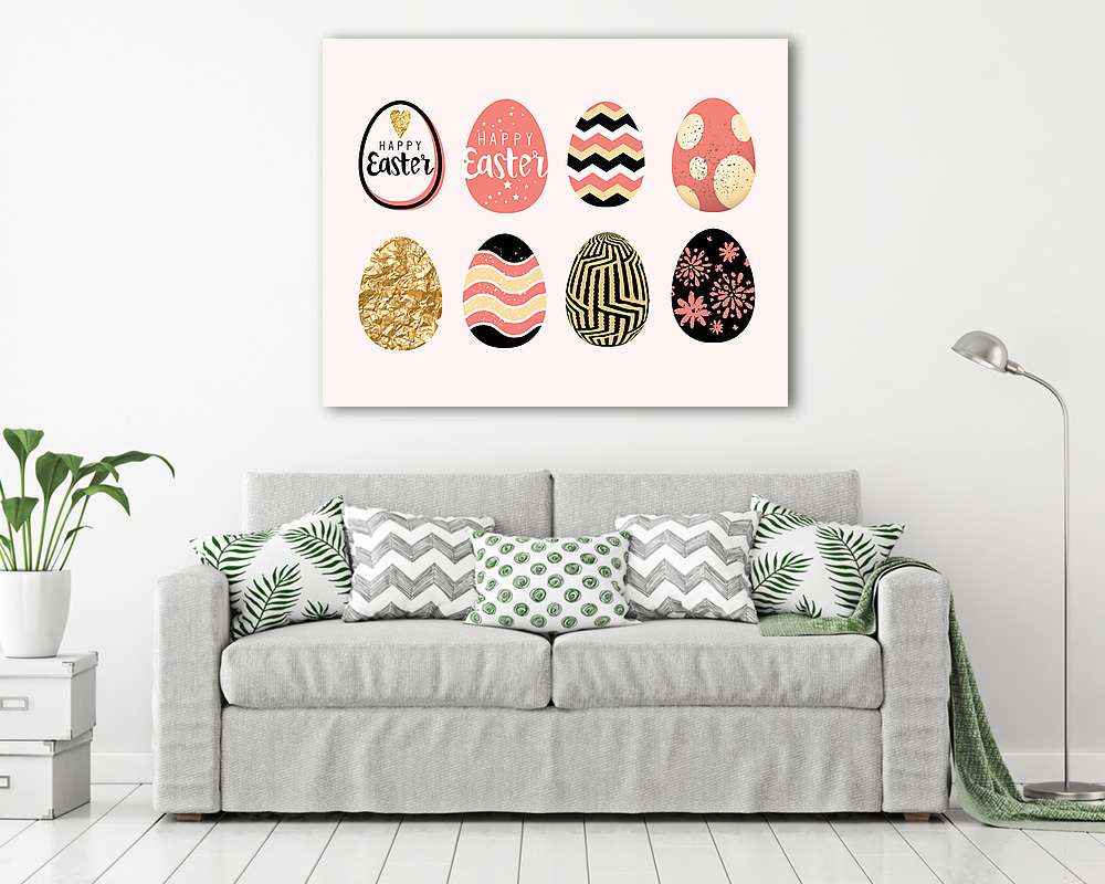 Húsvéti tojás díszítése és formatervezése. Vektor illusztráció (keretezett kép) - vászonkép, falikép otthonra és irodába