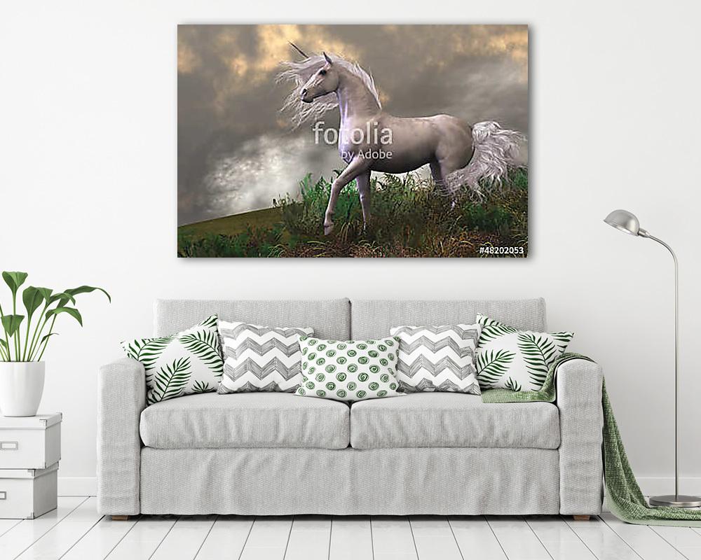 Fehér egyszarvú vihar elött - vászonkép, falikép vásárlás Fehér egyszarvú vihar elött (vászonkép) - vászonkép, falikép otthonra és irodába