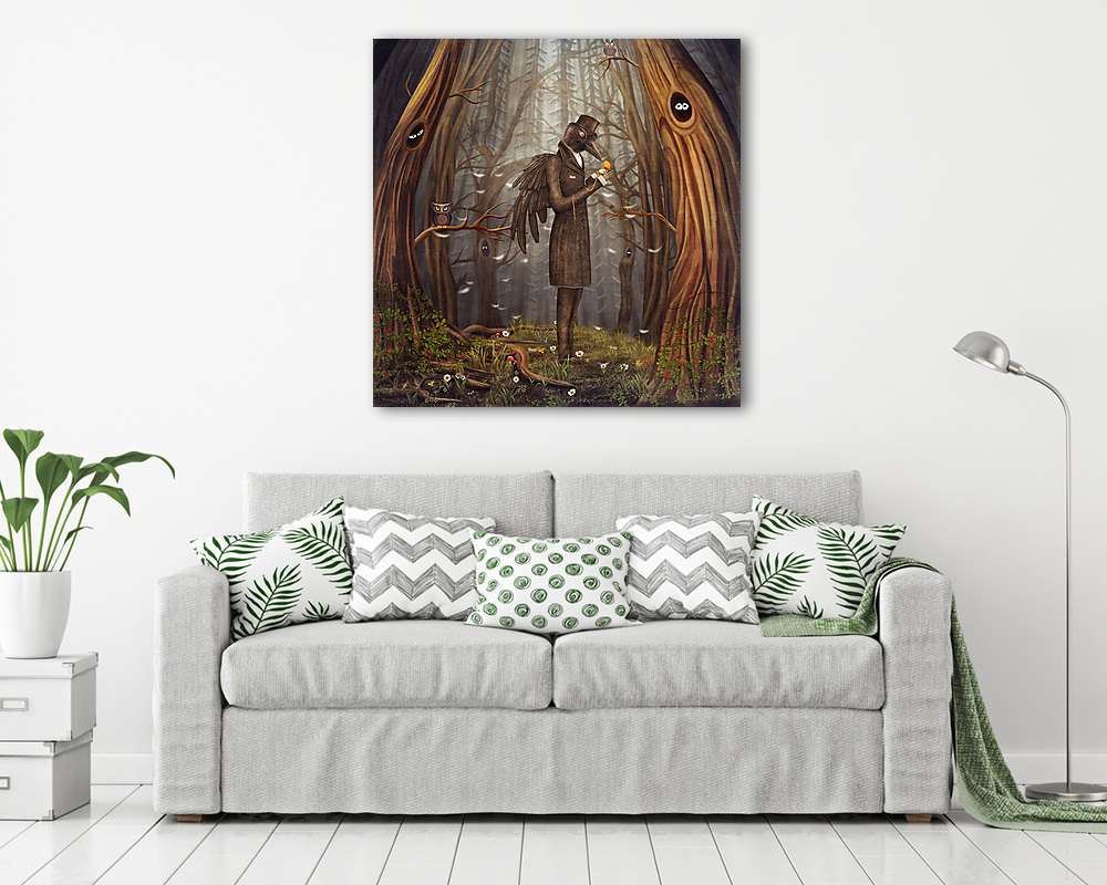 Az illusztráción a holló az erdőben látható. (fotótapéta) - vászonkép, falikép otthonra és irodába