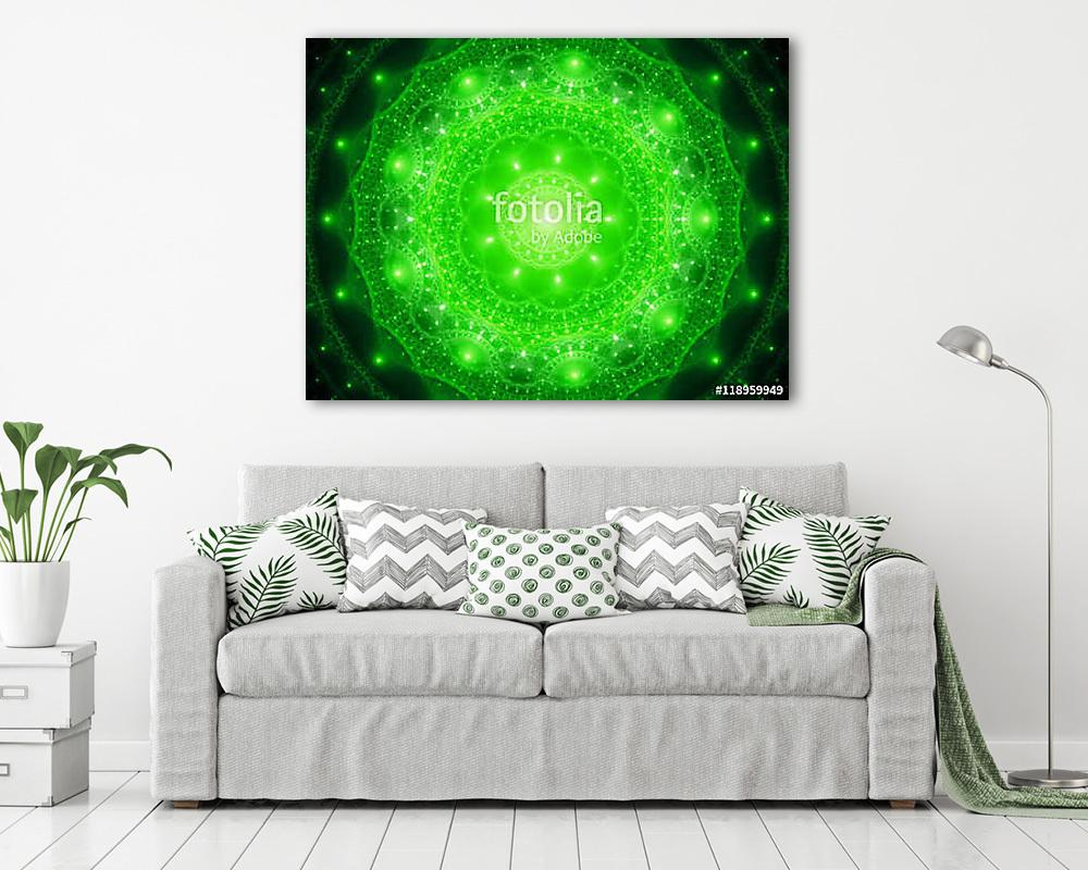 Green glowing mandala in space (többrészes kép) - vászonkép, falikép otthonra és irodába