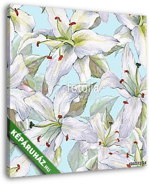 Pattern with lilies 2. Floral seamless watercolor background wit - vászonkép 3D látványterv