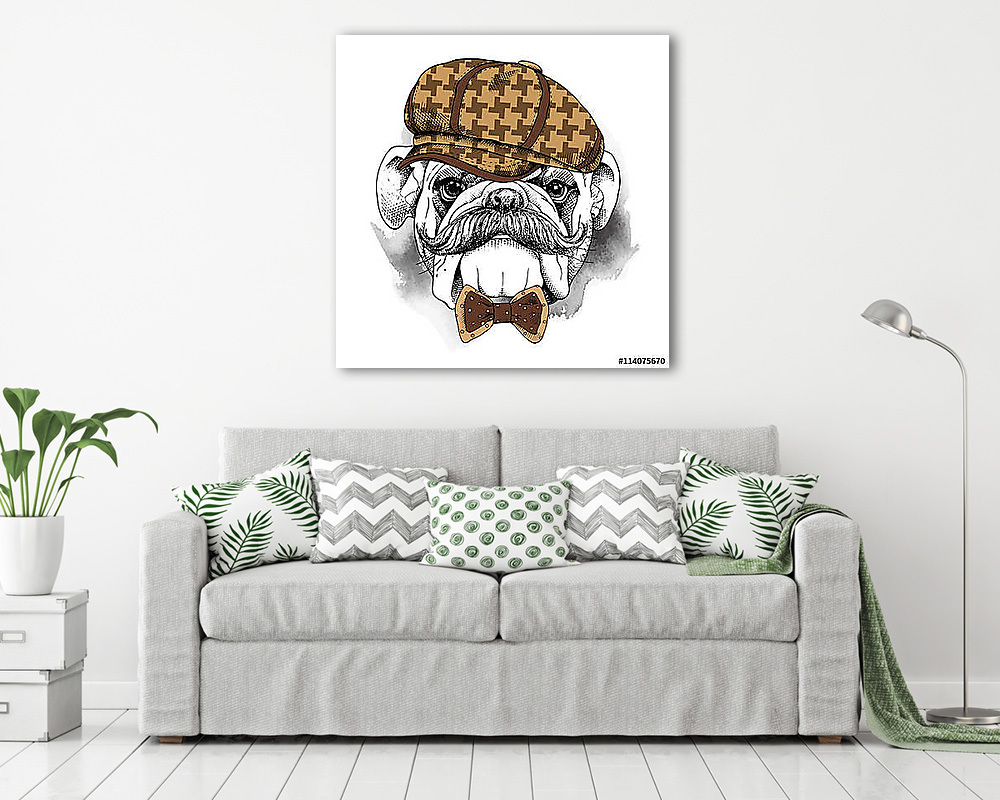 The poster with the image of the dog Bulldog with a mustache in  (vászonkép) - vászonkép, falikép otthonra és irodába