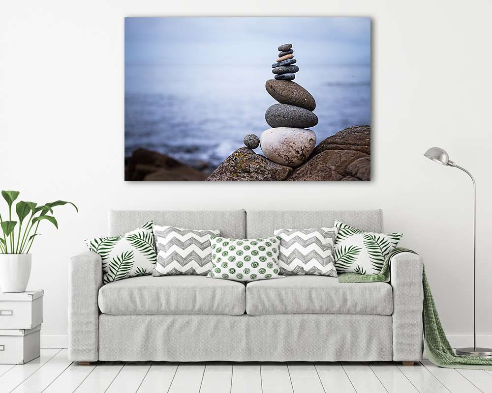 Steinmännchen am Strand, Schottland, Vignettierung - vászonkép, falikép vásárlás Steinmännchen am Strand, Schottland, Vignettierung (vászonkép) - vászonkép, falikép otthonra és irodába