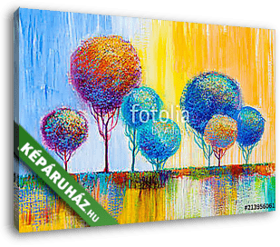 Absztrakt színes művészi fák (olajfestmény reprodukció) - vászonkép 3D látványterv