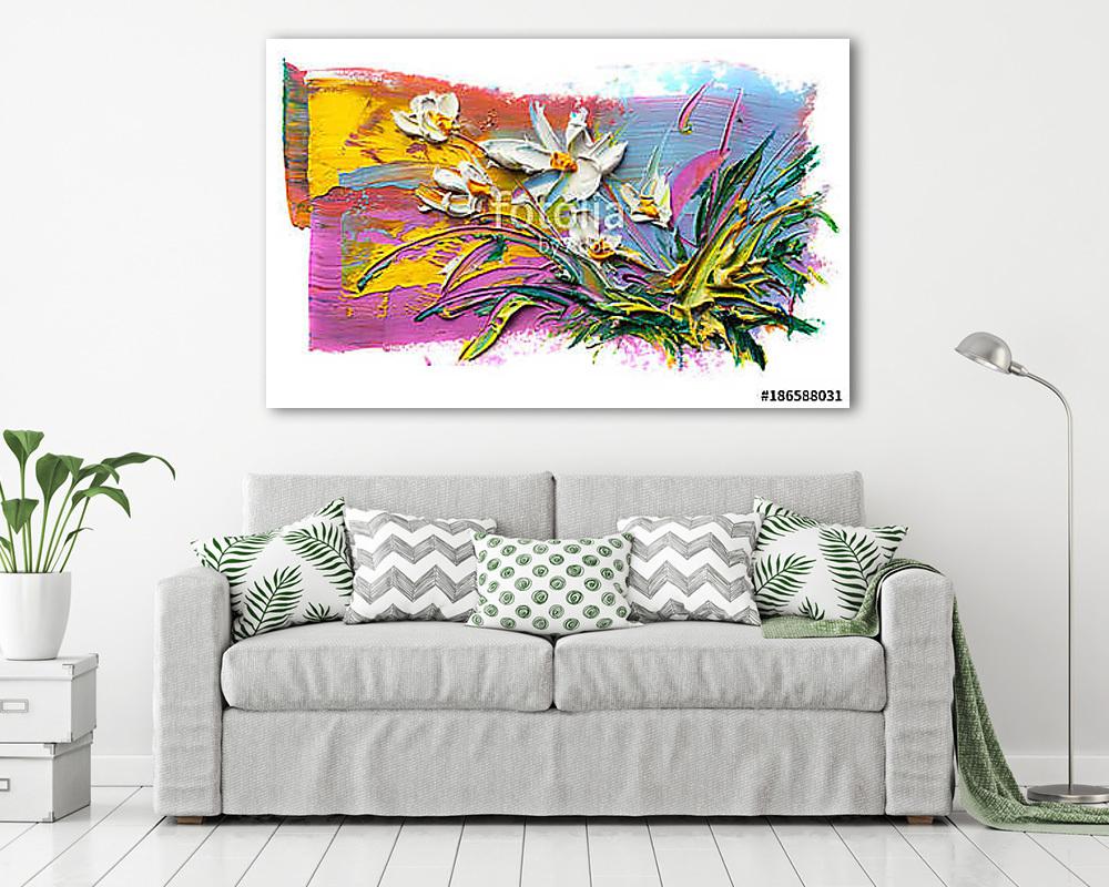 Absztrakt színes tavaszi csendélet (olajfestmény reprodukció) - vászonkép, falikép vásárlás Absztrakt színes tavaszi csendélet (olajfestmény reprodukció) (keretezett kép) - vászonkép, falikép otthonra és irodába