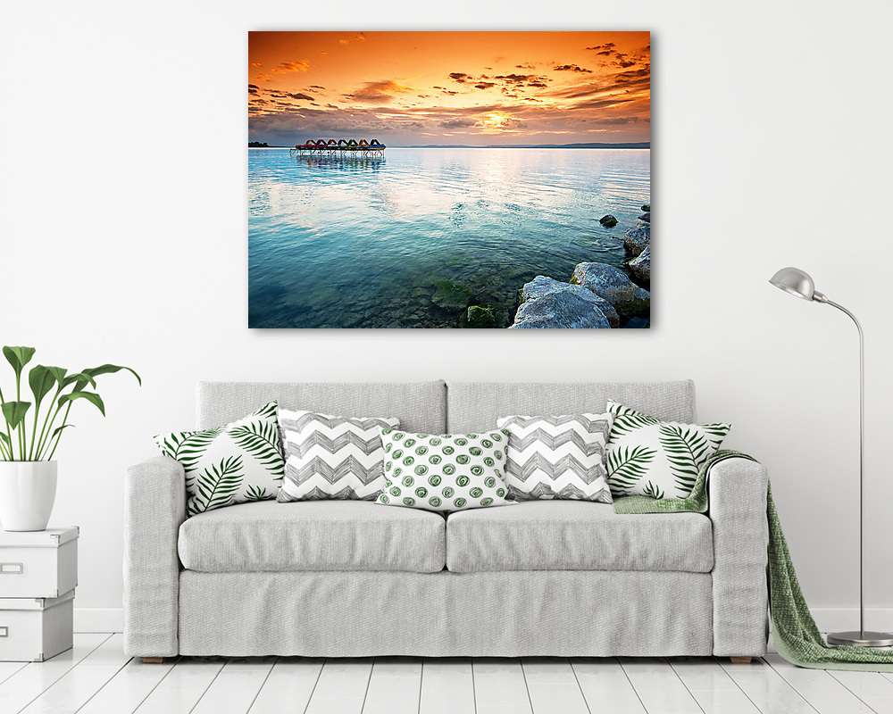 Naplemente a Balatonon, vizibiciklikkel (vászonkép) - vászonkép, falikép otthonra és irodába