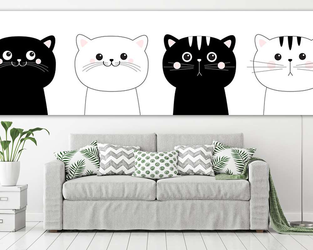 Négy cica testvér - panoráma kép (keretezett kép) - vászonkép, falikép otthonra és irodába