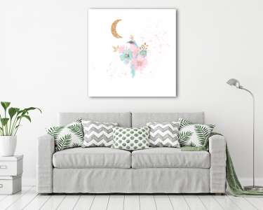 Virágmotívum holddal (akvarell reprodukció) (vászonkép) - vászonkép, falikép otthonra és irodába