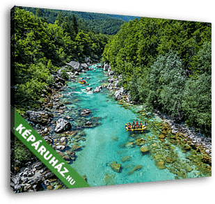 Soca folyó Szlovéniában vadvizi evezősökkel (rafting) - vászonkép 3D látványterv