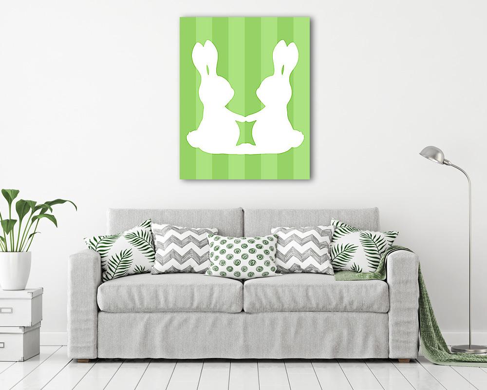 DIY - Húsvéti nyuszipár, zöld csíkos háttérrel (vászonkép) - vászonkép, falikép otthonra és irodába
