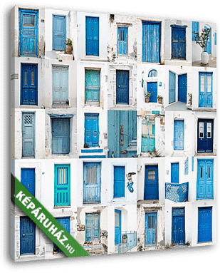 A görög ajtók kollázsai: kék, türkiz, zöld - vászonkép 3D látványterv