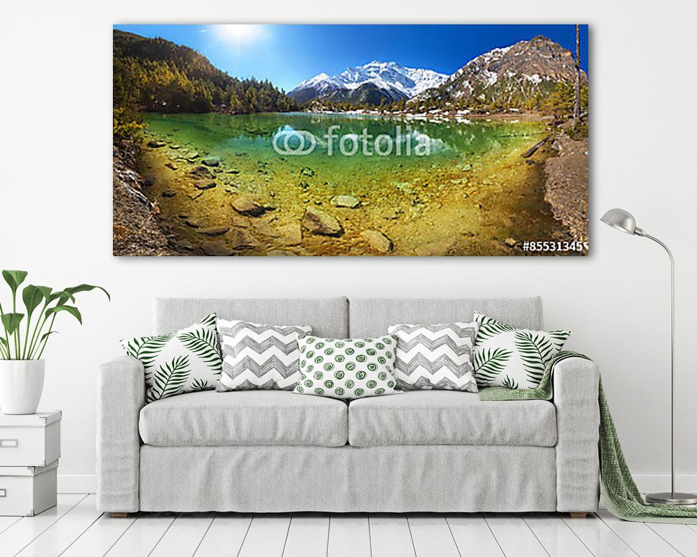 Türkizkincs. Gyönyörű hegyi tó kristálytiszta w (keretezett kép) - vászonkép, falikép otthonra és irodába