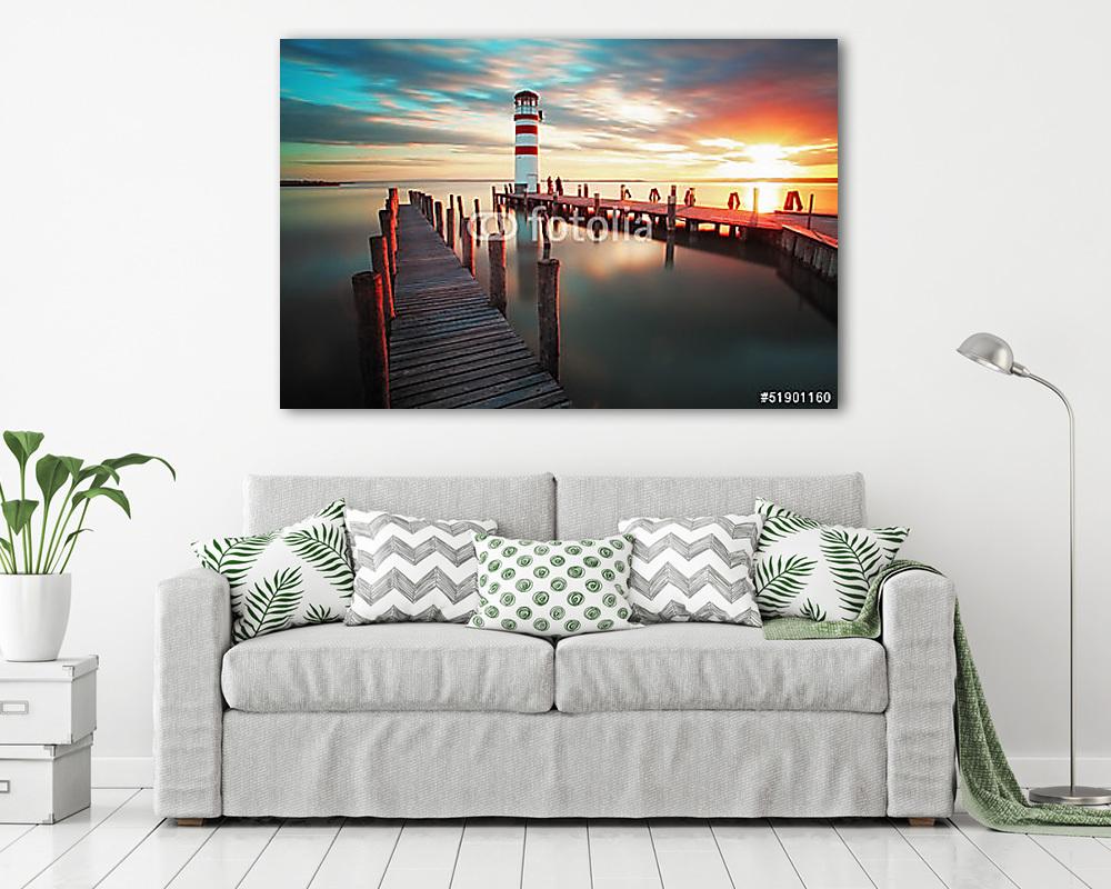 Világítótorony - tó Ausztriában (többrészes kép) - vászonkép, falikép otthonra és irodába