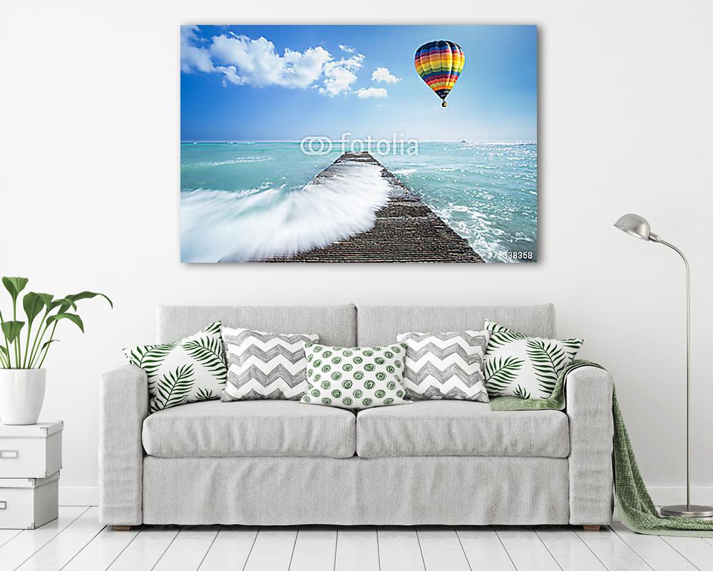 Kilátás a mólóról hőlégballonnal (poszter) - vászonkép, falikép otthonra és irodába