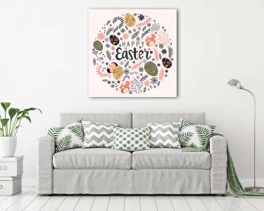 Boldog húsvéti díszítés virágos elemekkel és tojással. Vector il (vászonkép) - vászonkép, falikép otthonra és irodába
