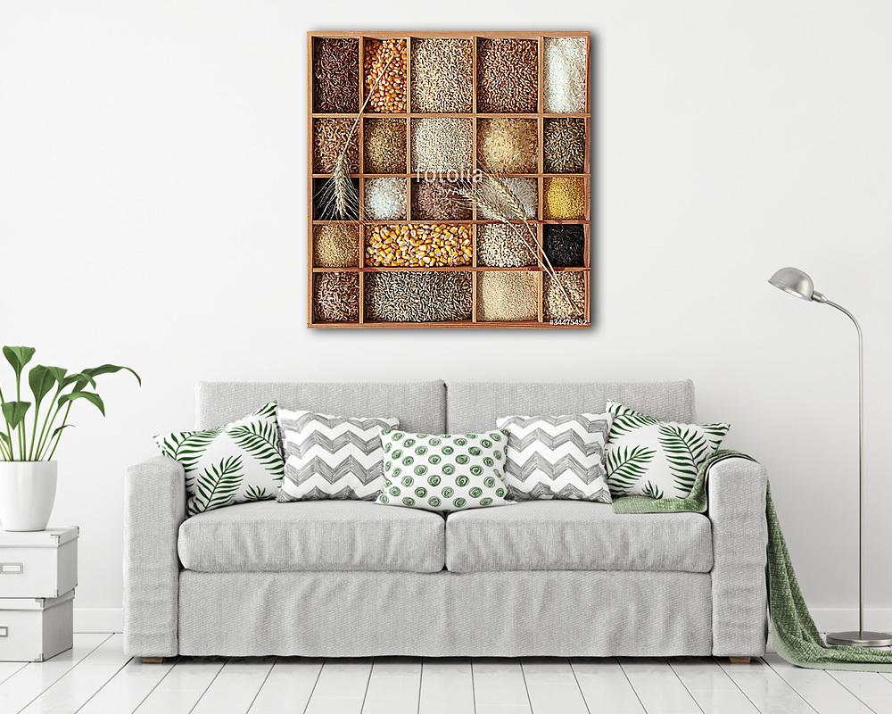 Gabonafélék fából készült dobozban (vászonkép) - vászonkép, falikép otthonra és irodába