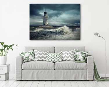 Világítótorony hullámok között (vászonkép) - vászonkép, falikép otthonra és irodába