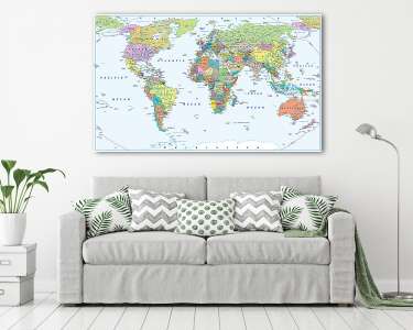 Politikai Világtérkép - határok, országok és városok (vászonkép) - vászonkép, falikép otthonra és irodába