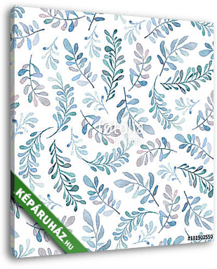 Watercolor seamless pattern with blue and green branches in gent - vászonkép 3D látványterv