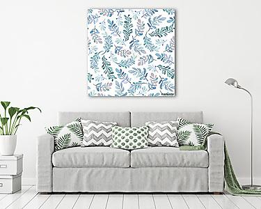 Watercolor seamless pattern with blue and green branches in gent (vászonkép) - vászonkép, falikép otthonra és irodába