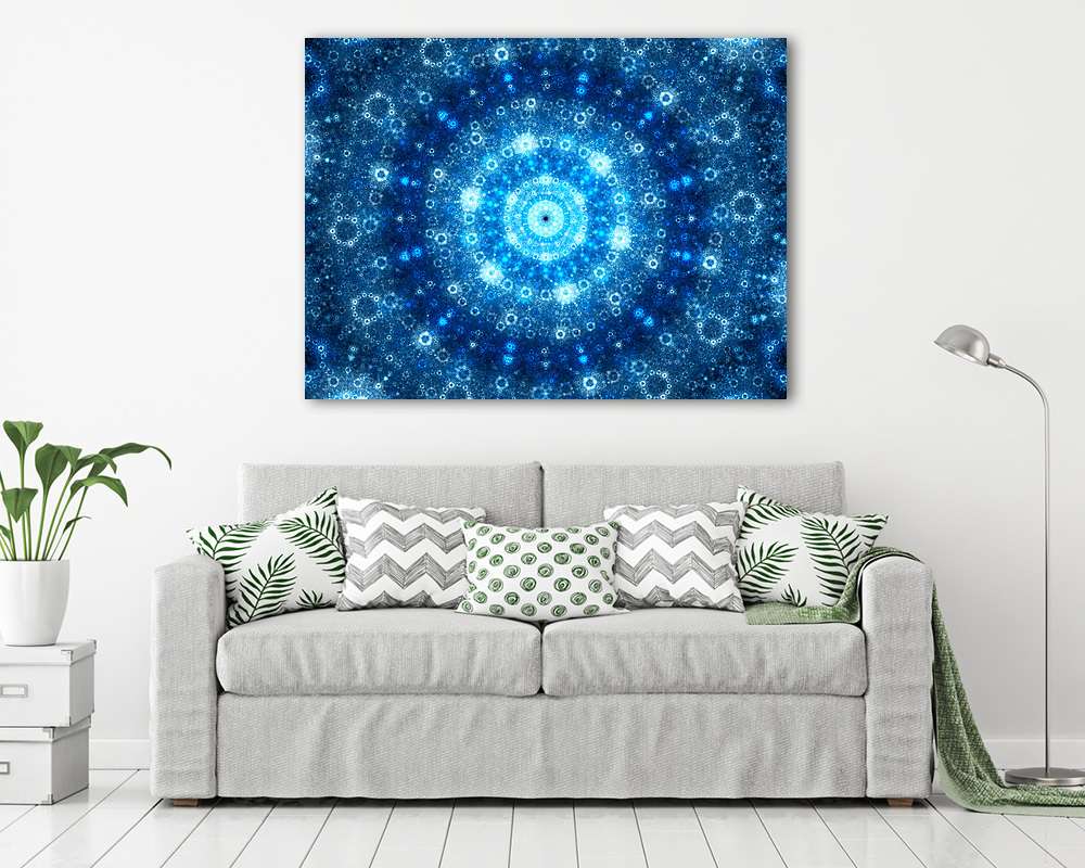 Blue glowing spherical fractal artwork (többrészes kép) - vászonkép, falikép otthonra és irodába