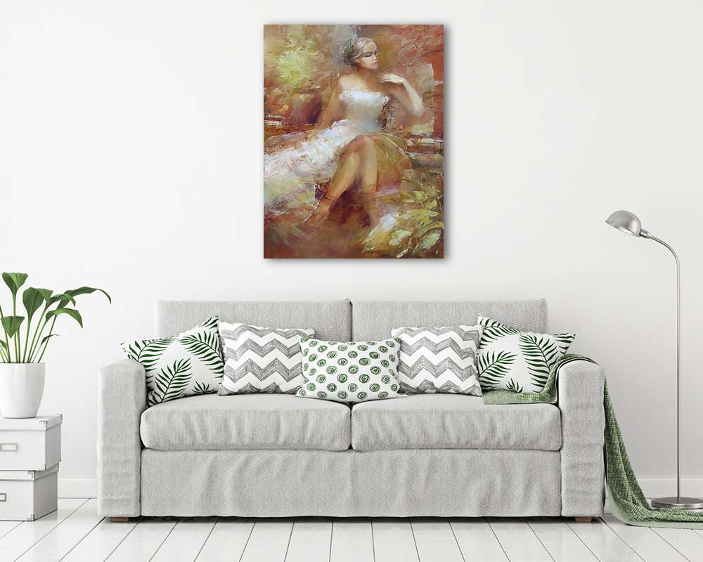 Fehér ruhás lány festmény (keretezett kép) - vászonkép, falikép otthonra és irodába