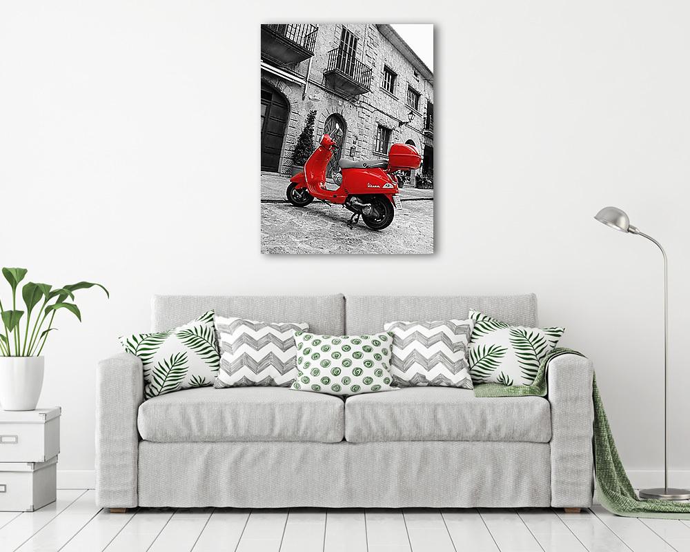 Piros Vespa robogó Mallorcán (fotótapéta) - vászonkép, falikép otthonra és irodába