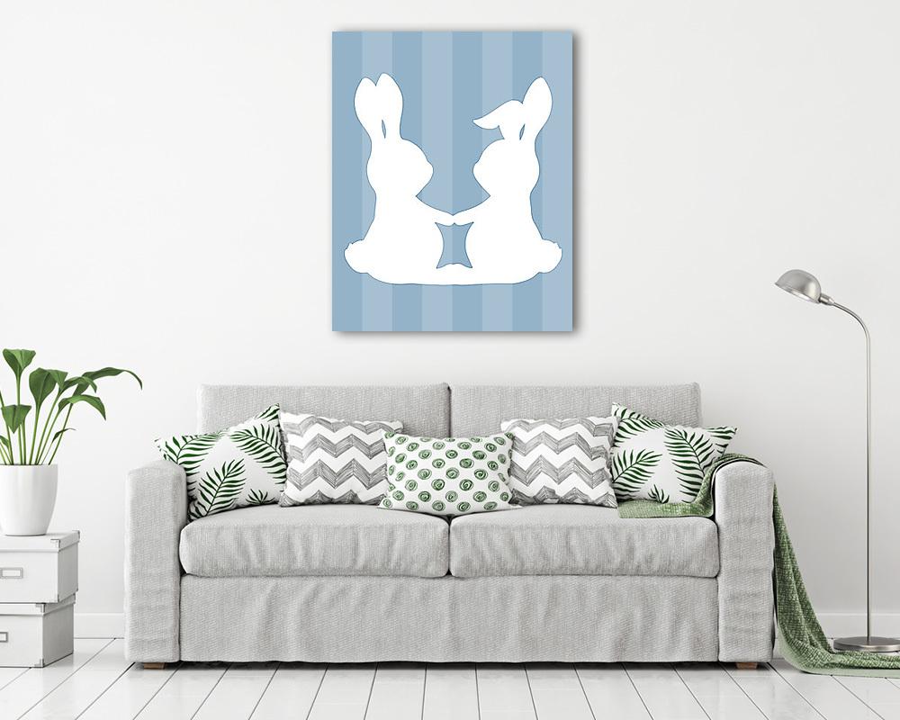 DIY - Húsvéti nyuszipár, kék csíkos háttérrel 2. (vászonkép) - vászonkép, falikép otthonra és irodába
