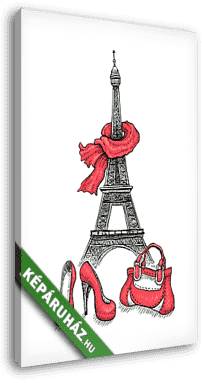 Eiffel-torony, cipők és kézitáska - vászonkép 3D látványterv