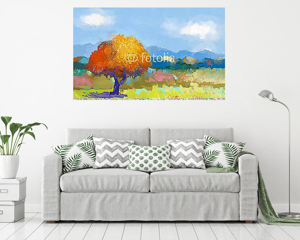 Színes absztrakt táj (olajfestmény reprodukció) (keretezett kép) - vászonkép, falikép otthonra és irodába