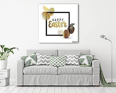 Húsvét Keret design arany betűkkel és arany húsvéti tojással pat (vászonkép) - vászonkép, falikép otthonra és irodába