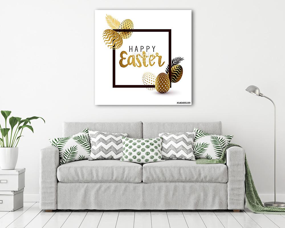 Húsvét Keret design arany betűkkel és arany húsvéti tojással pat (vászonkép) - vászonkép, falikép otthonra és irodába