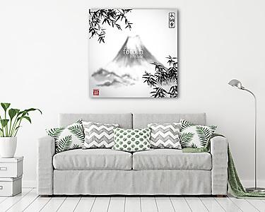 Bambuszfák és Fujiyama hegyek kézzel húzott tintával tradit (vászonkép) - vászonkép, falikép otthonra és irodába