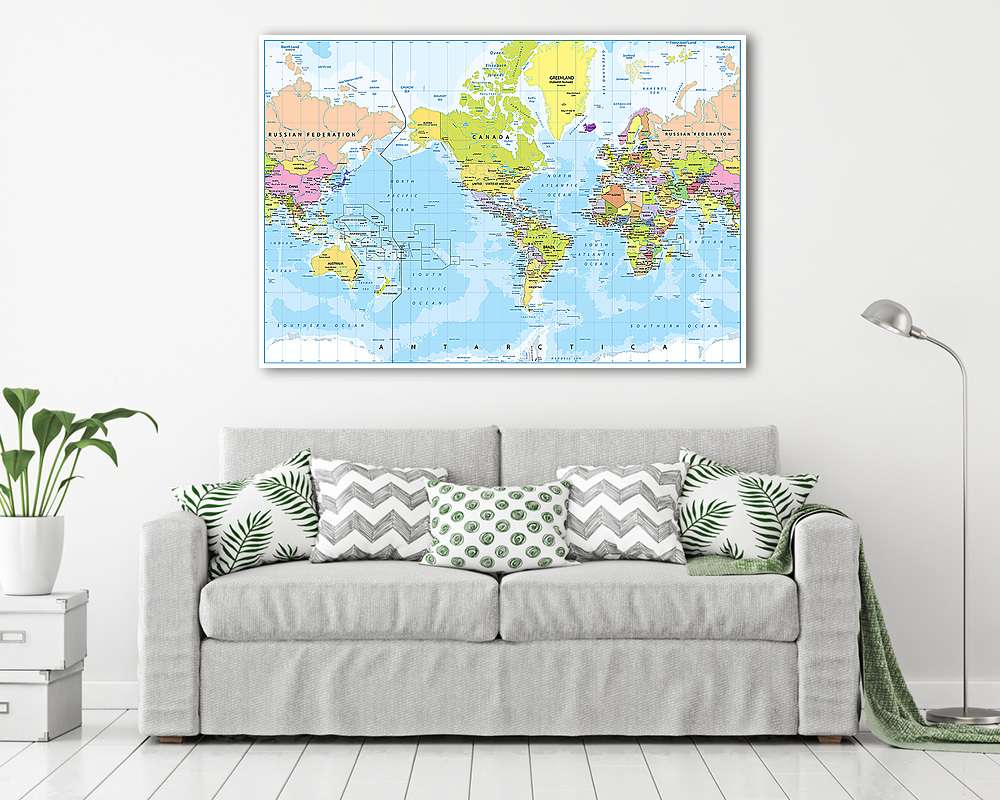 Világtérkép - Amerika központjában - Bathymetry (vászonkép) - vászonkép, falikép otthonra és irodába