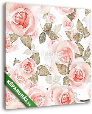 Delicate roses. Hand drawn watercolor floral seamless pattern 9 - vászonkép 3D látványterv