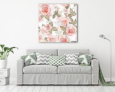 Delicate roses. Hand drawn watercolor floral seamless pattern 9 (vászonkép) - vászonkép, falikép otthonra és irodába