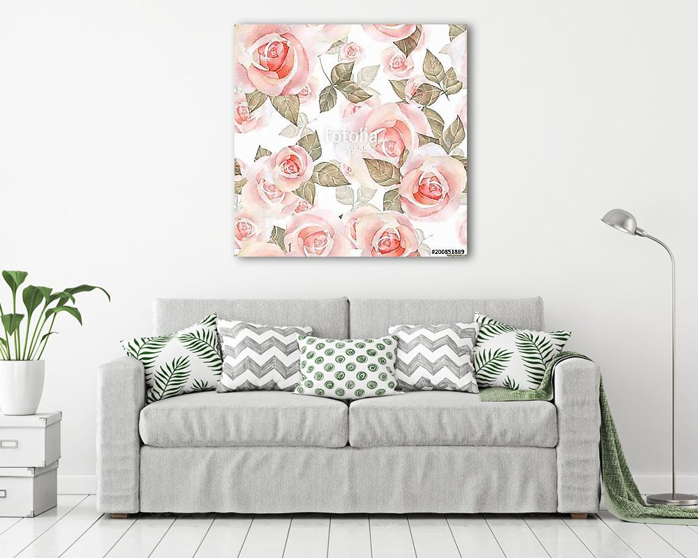 Delicate roses. Hand drawn watercolor floral seamless pattern 9 - vászonkép, falikép vásárlás Delicate roses. Hand drawn watercolor floral seamless pattern 9 (vászonkép) - vászonkép, falikép otthonra és irodába