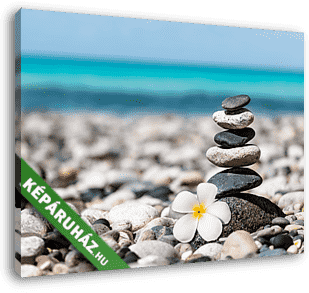 Zen balanced stones stack with plumeria flower - vászonkép 3D látványterv