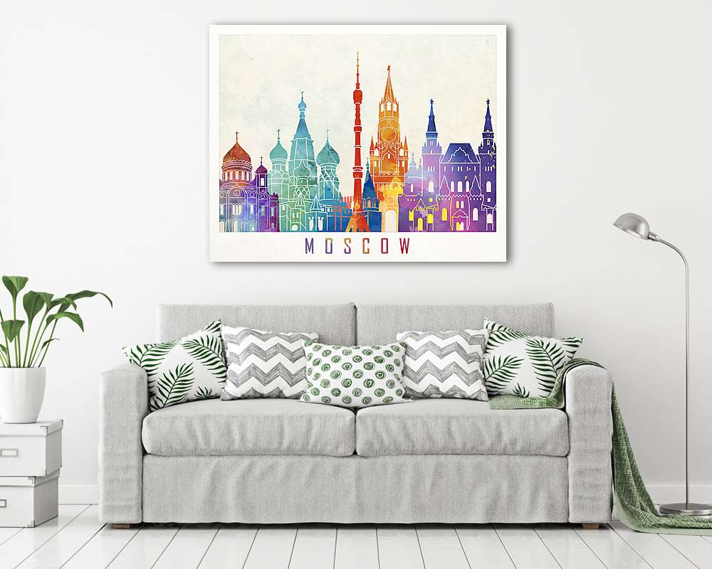 Moszkva landmarks watercolor poster - vászonkép, falikép vásárlás Moszkva landmarks watercolor poster (vászonkép) - vászonkép, falikép otthonra és irodába