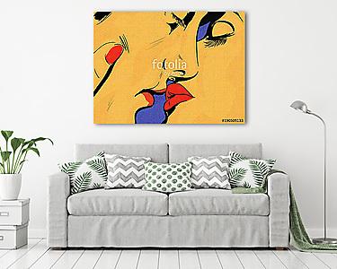 pop art couple amour sensualité, gros plan,baiser,dessin couleur (vászonkép) - vászonkép, falikép otthonra és irodába