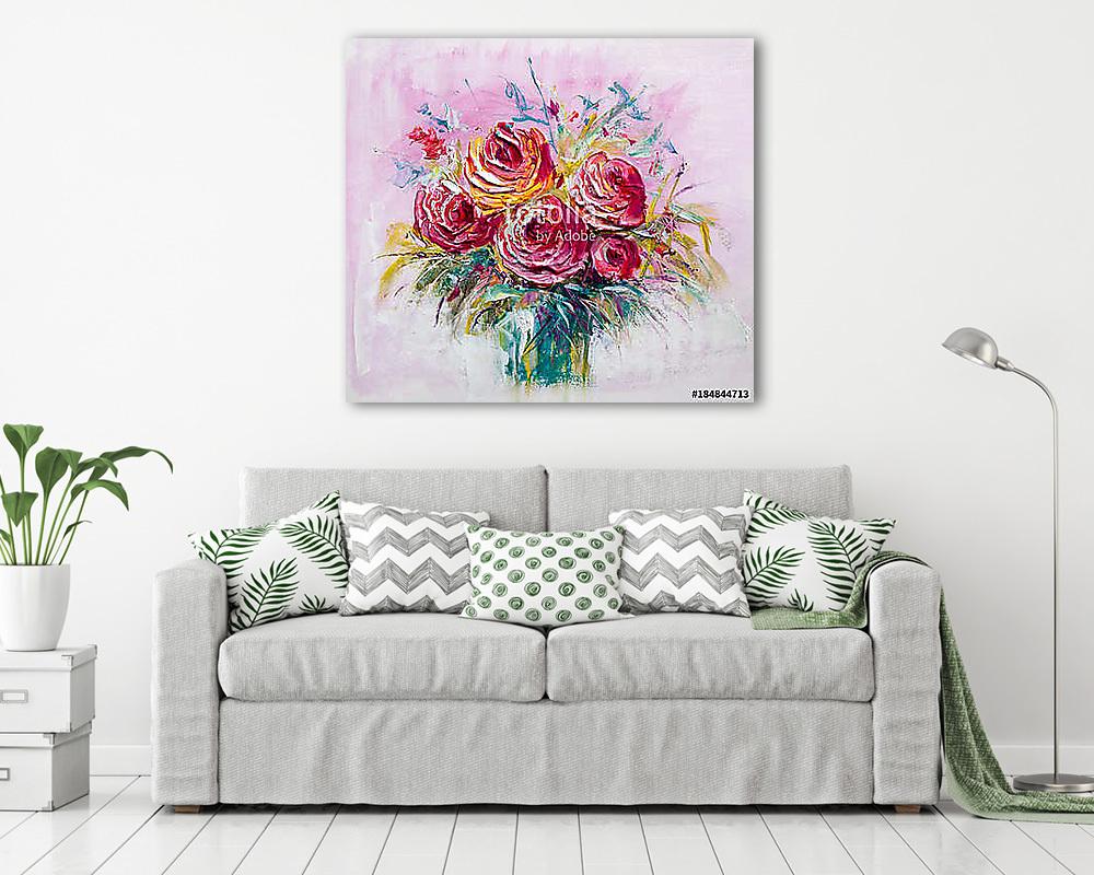 Kis rózsacsokor vázában (olajfestmény reprodukció) - vászonkép, falikép vásárlás Kis rózsacsokor vázában (olajfestmény reprodukció) (keretezett kép) - vászonkép, falikép otthonra és irodába