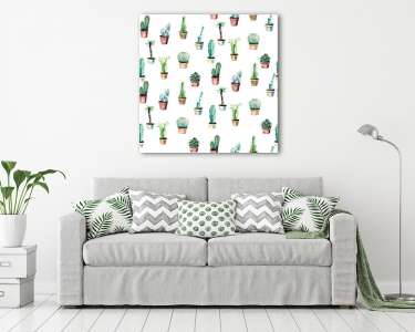 Cserepes kaktuszok tapétaminta (vászonkép) - vászonkép, falikép otthonra és irodába