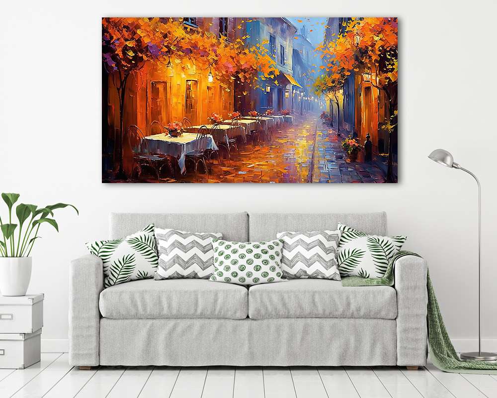 Hangulatos mediterrán őszi utcakép - vászonkép, falikép vásárlás Hangulatos mediterrán őszi utcakép (vászonkép) - vászonkép, falikép otthonra és irodába