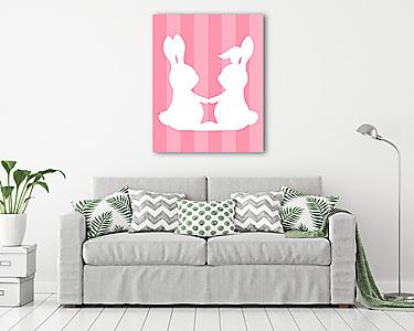 DIY - Húsvéti nyuszipár, rózsaszín csíkos háttérrel 2. (vászonkép) - vászonkép, falikép otthonra és irodába