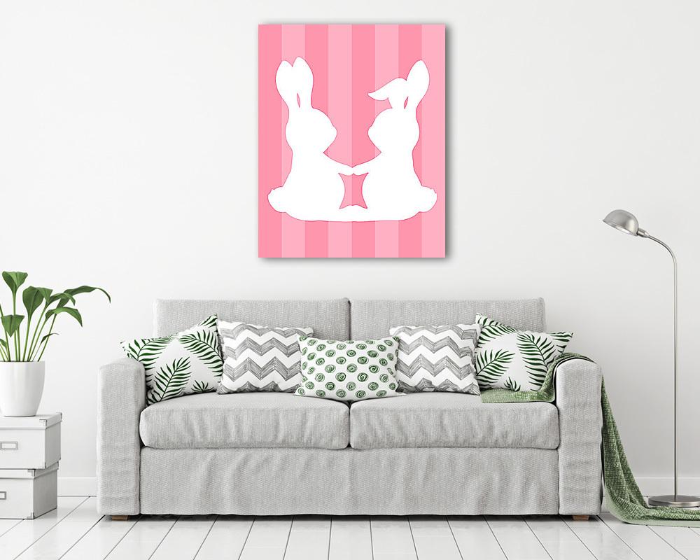 DIY - Húsvéti nyuszipár, rózsaszín csíkos háttérrel 2. (fotótapéta) - vászonkép, falikép otthonra és irodába