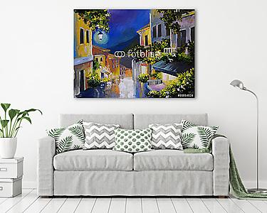 Mediterrán éjszakai utca (olajfestmény reprodukció) (vászonkép) - vászonkép, falikép otthonra és irodába