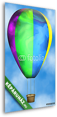 Csíkos hőlégballon a kék égen illusztráció - vászonkép 3D látványterv