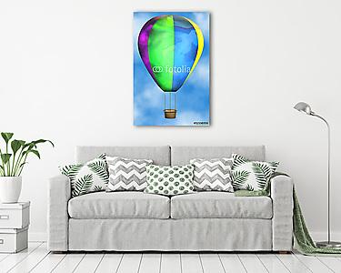 Csíkos hőlégballon a kék égen illusztráció (vászonkép) - vászonkép, falikép otthonra és irodába