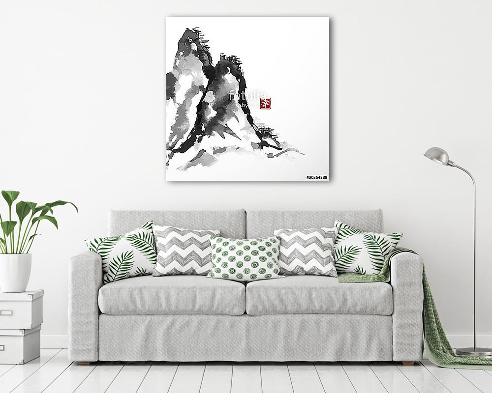 Hegyek kézzel festett tintával  - vászonkép, falikép vásárlás Hegyek kézzel festett tintával  (vászonkép) - vászonkép, falikép otthonra és irodába