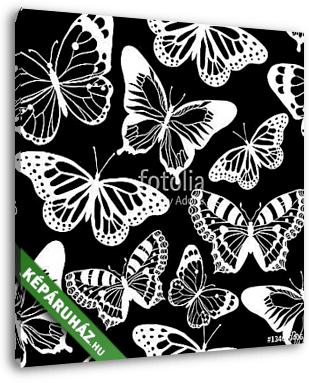 Pillangók fekete-fehér tapétaminta - vászonkép 3D látványterv